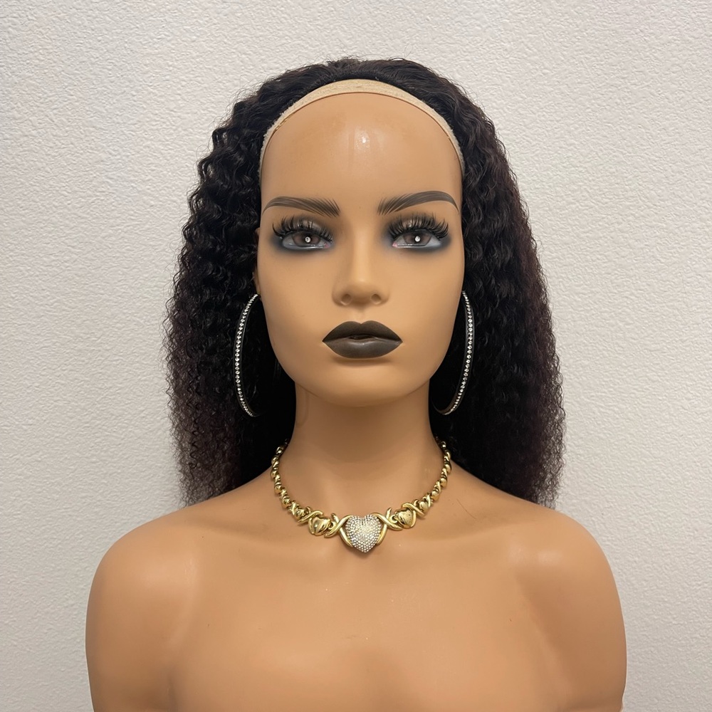 16” Top Quality Virgin Human Hair Kinky Curly 3/4 Half Wig, with combs